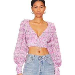 For Love And Lemons Pink Floral Crop Top